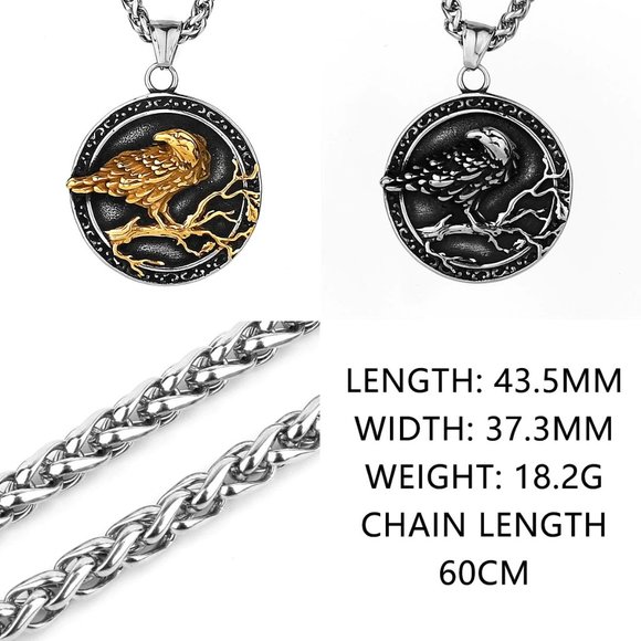 Golden Crow Unisex Pendant Necklace, GP1231143 - Picture 3 of 3